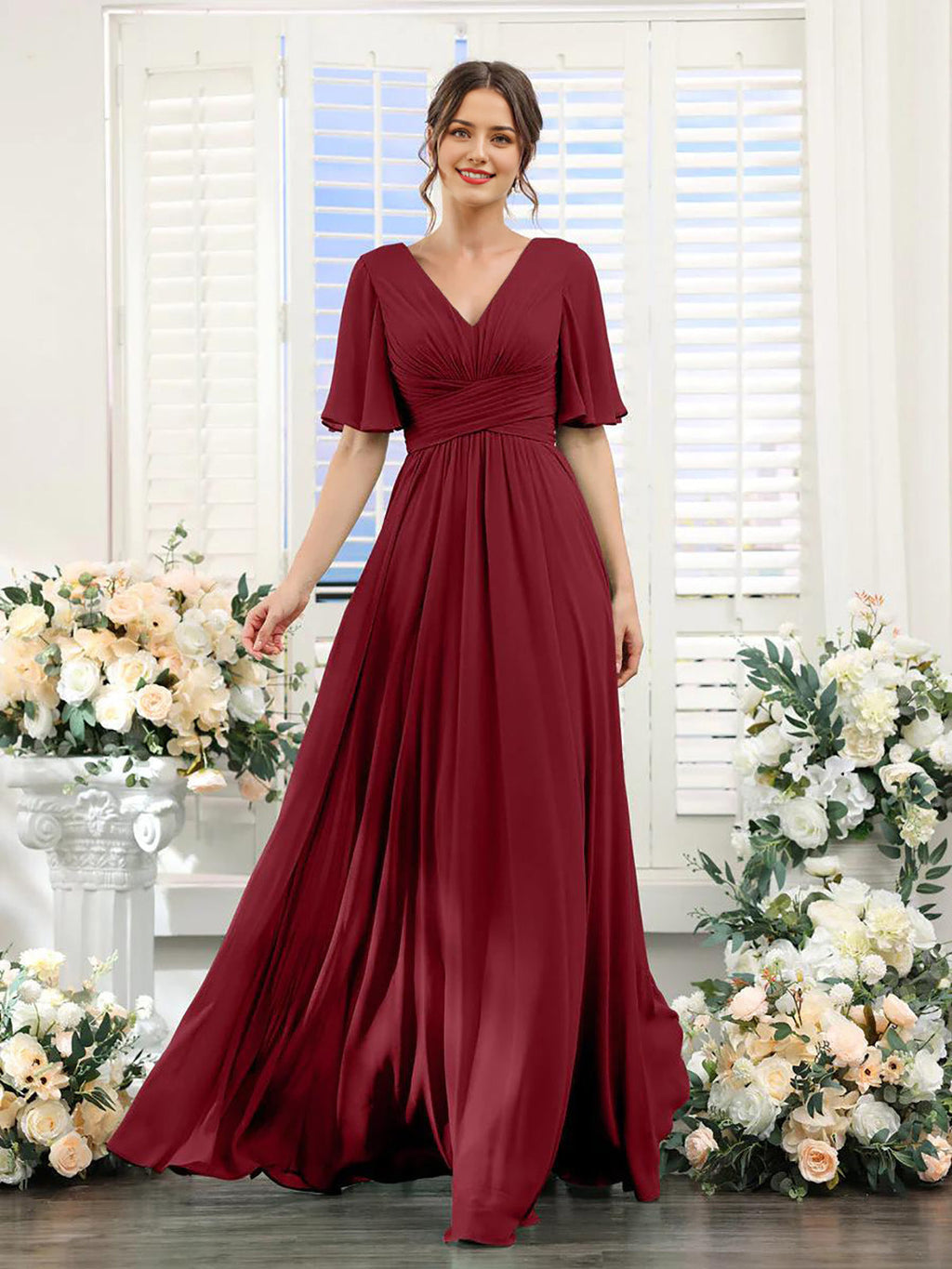 Kleid | Fließendes Chiffonkleid mit V-Ausschnitt für Damen