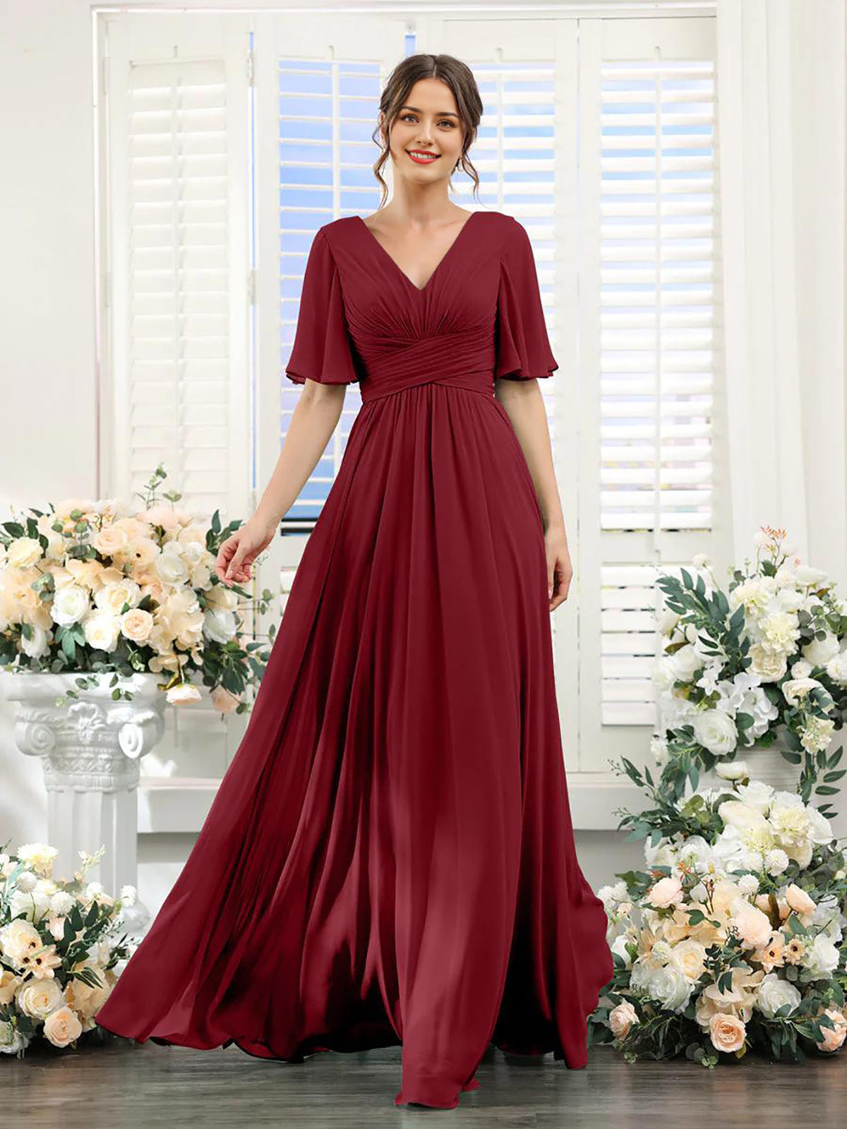 Kleid | Fließendes Chiffonkleid mit V-Ausschnitt für Damen