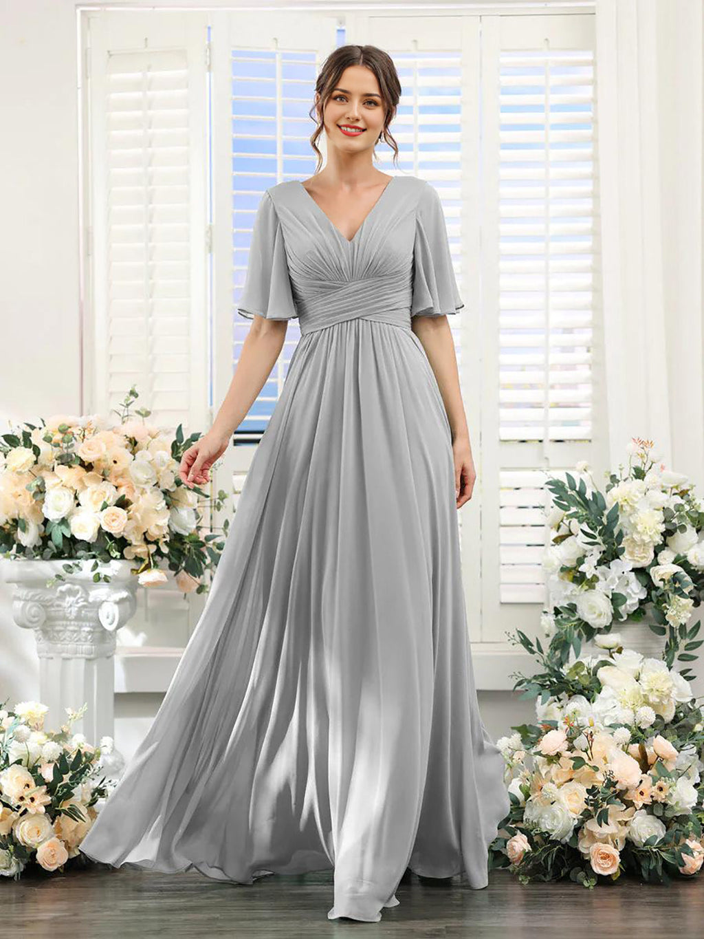 Kleid | Fließendes Chiffonkleid mit V-Ausschnitt für Damen