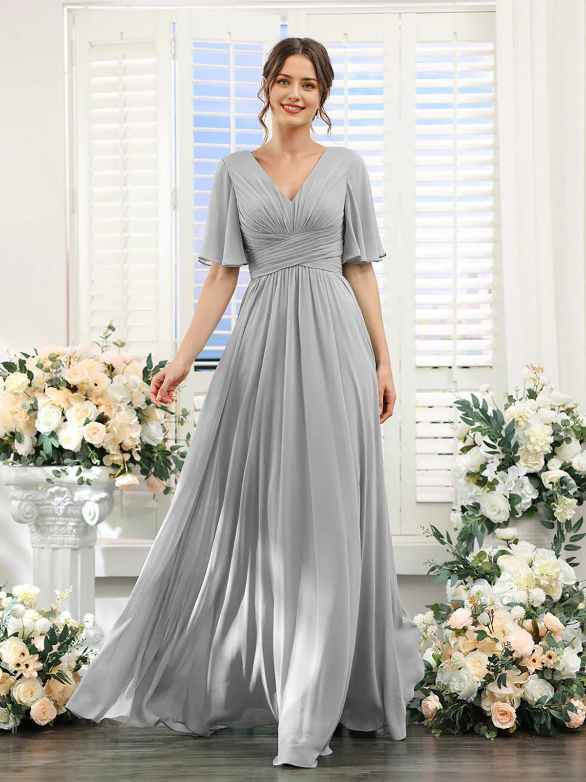 Kleid | Fließendes Chiffonkleid mit V-Ausschnitt für Damen