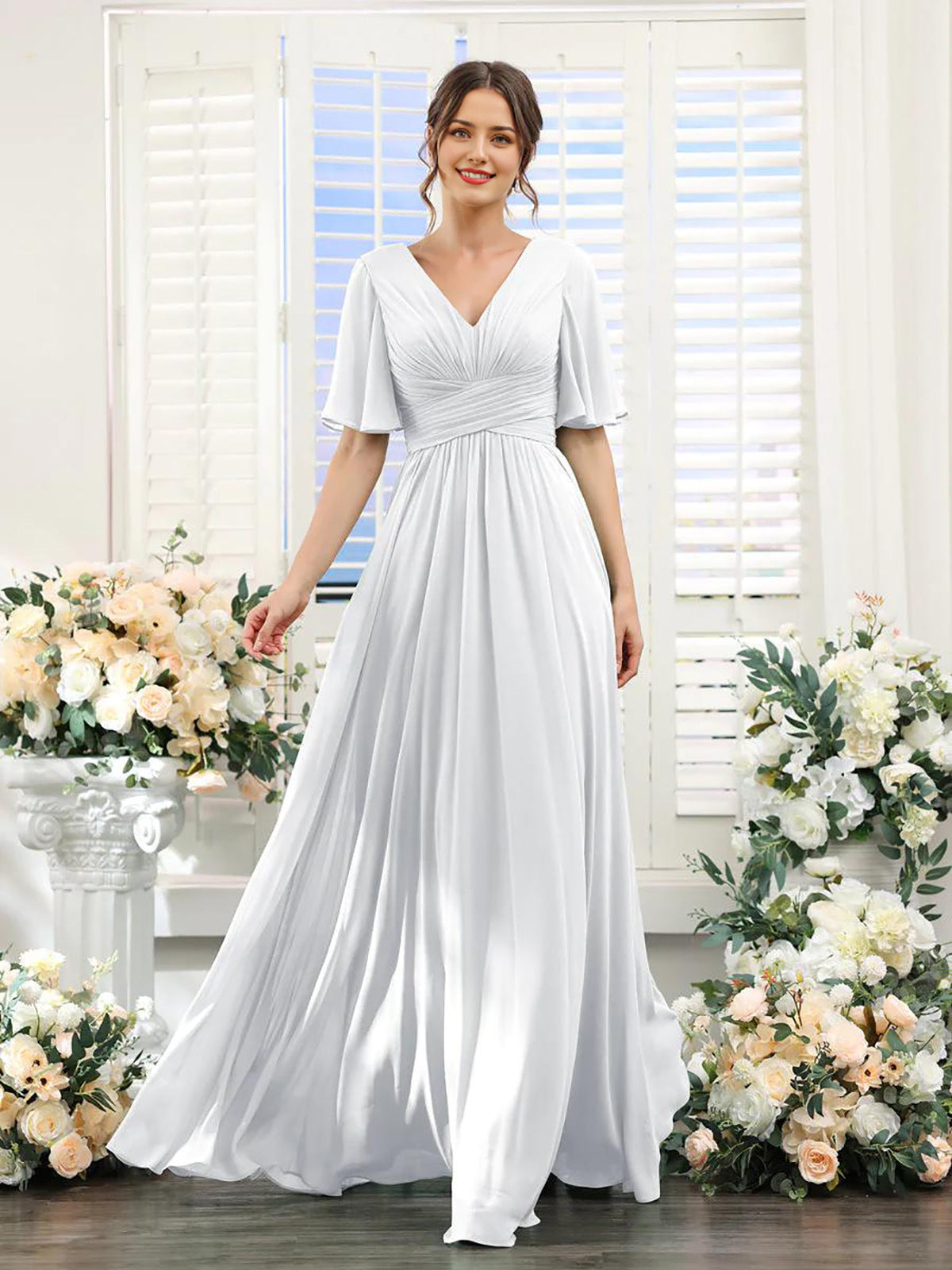 Kleid | Fließendes Chiffonkleid mit V-Ausschnitt für Damen