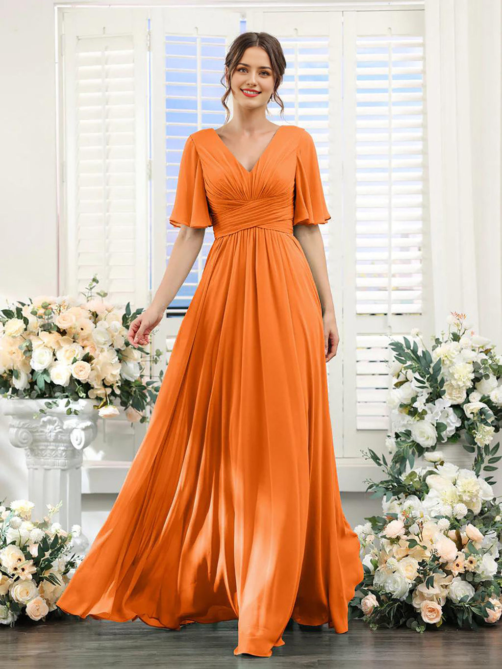Kleid | Fließendes Chiffonkleid mit V-Ausschnitt für Damen