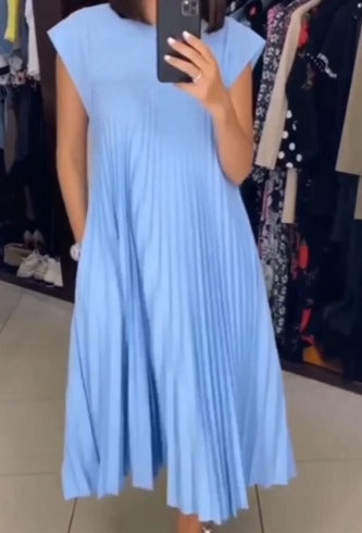 Elegantes Plisseekleid, einfarbig, ärmellos