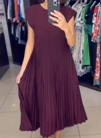 Elegantes Plisseekleid, einfarbig, ärmellos