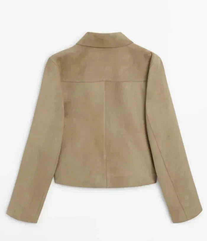 Valenzora | Beigefarbene Wildlederimitat-Jacke für Damen mit schmalen Knöpfen