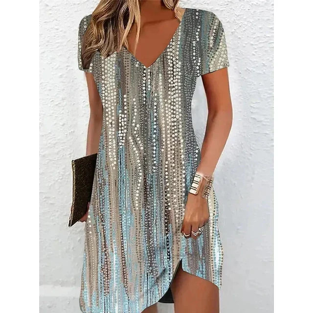 Valenzora | Beige glitter cocktail dress
