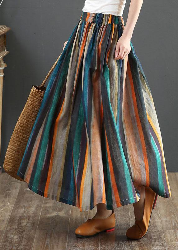 Valenzora | Striped A-line retro print linen skirts