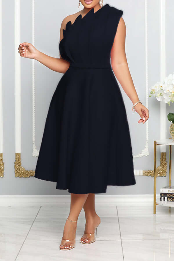 Valenzora | One-Shoulder Midikleid Elegante A-Linie Skulptierte Details Festliche Garderobe