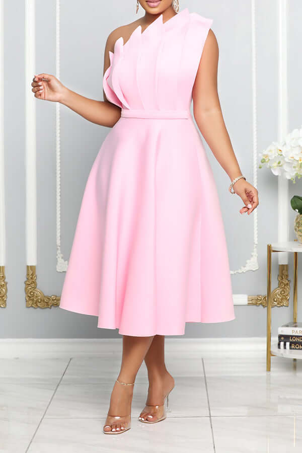 Valenzora | One-Shoulder Midikleid Elegante A-Linie Skulptierte Details Festliche Garderobe