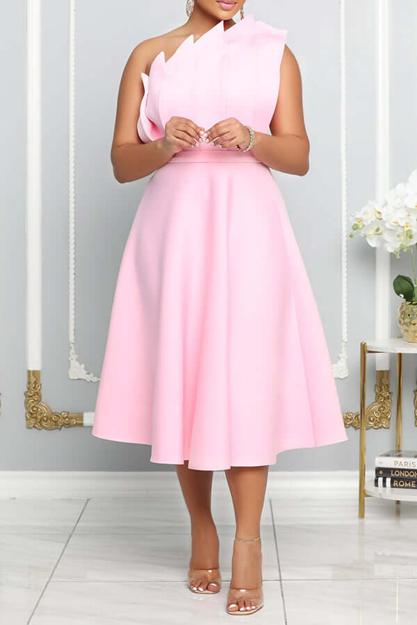 Valenzora | One-Shoulder Midikleid Elegante A-Linie Skulptierte Details Festliche Garderobe