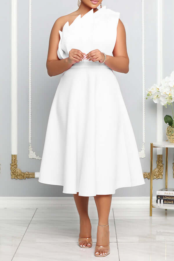 Valenzora | One-Shoulder Midikleid Elegante A-Linie Skulptierte Details Festliche Garderobe