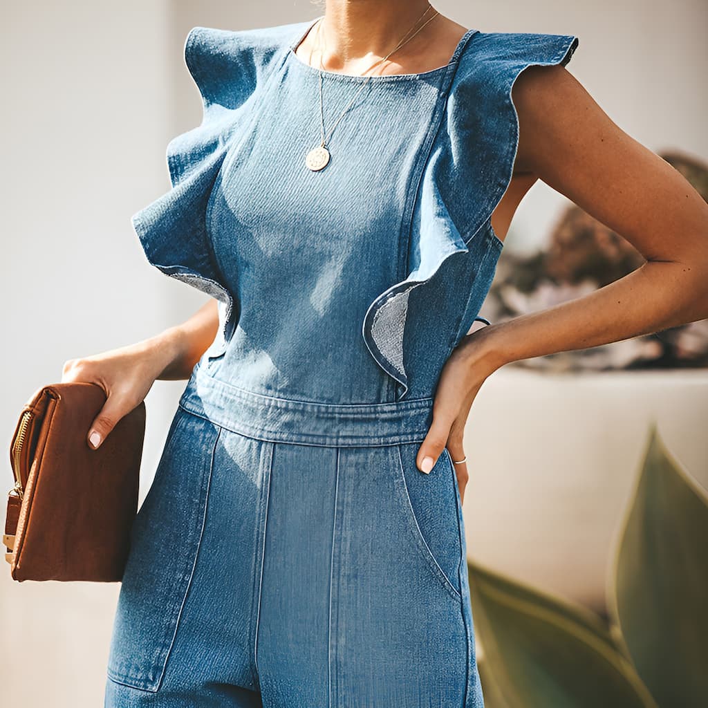 Valenzora | Denim jumpsuit with ruffles