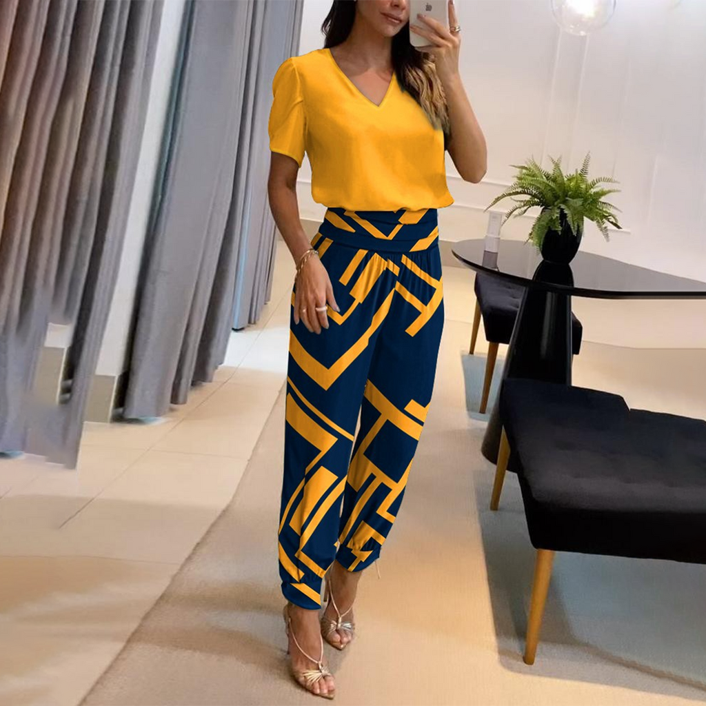 Valenzora | Stylish Printed Jumpsuit with V-Neck for Women