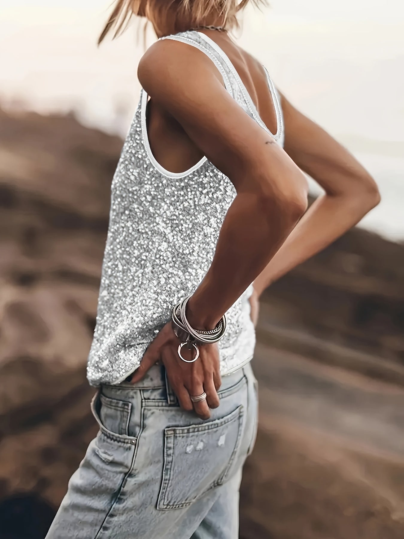 Valenzora | Shiny Sleeveless Women's Top For Style and Glamour