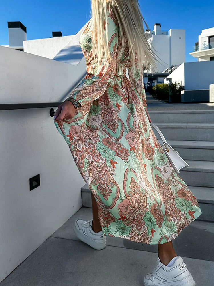 Valenzora | Printed slim-fit long-sleeved dress for women