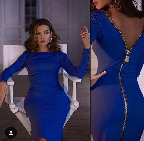 Chalku – Enges Langarmkleid mit Reißverschluss hinten