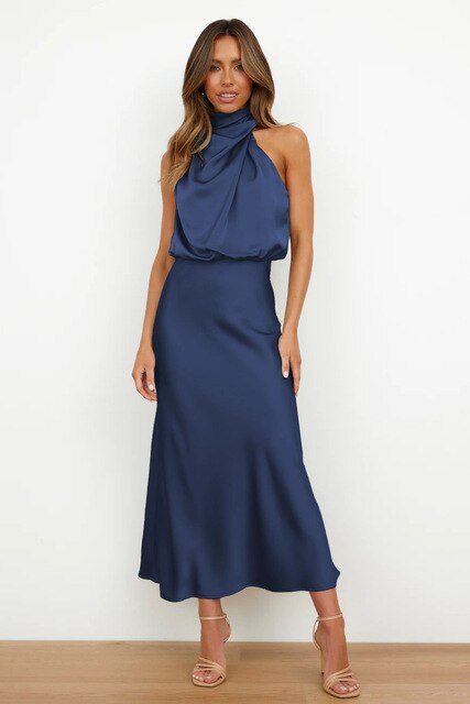 Valenzora | Elegant satin halterneck dress for women