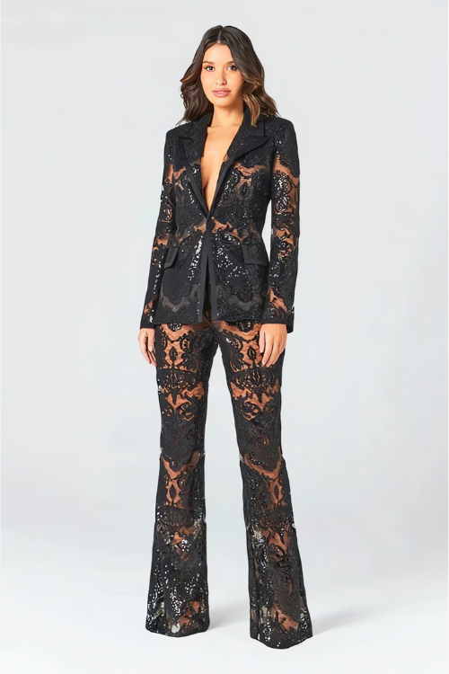 Valenzora | Luxuriöses Pailletten-Blazer- und Hosen-Set