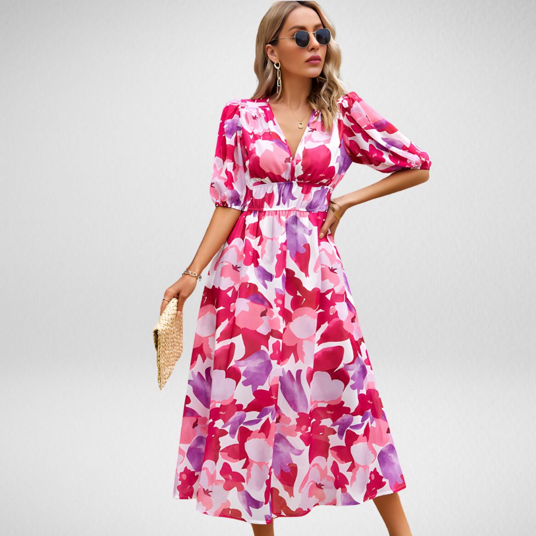 Valenzora | Klassisches knielanges Kleid mit V-Ausschnitt
