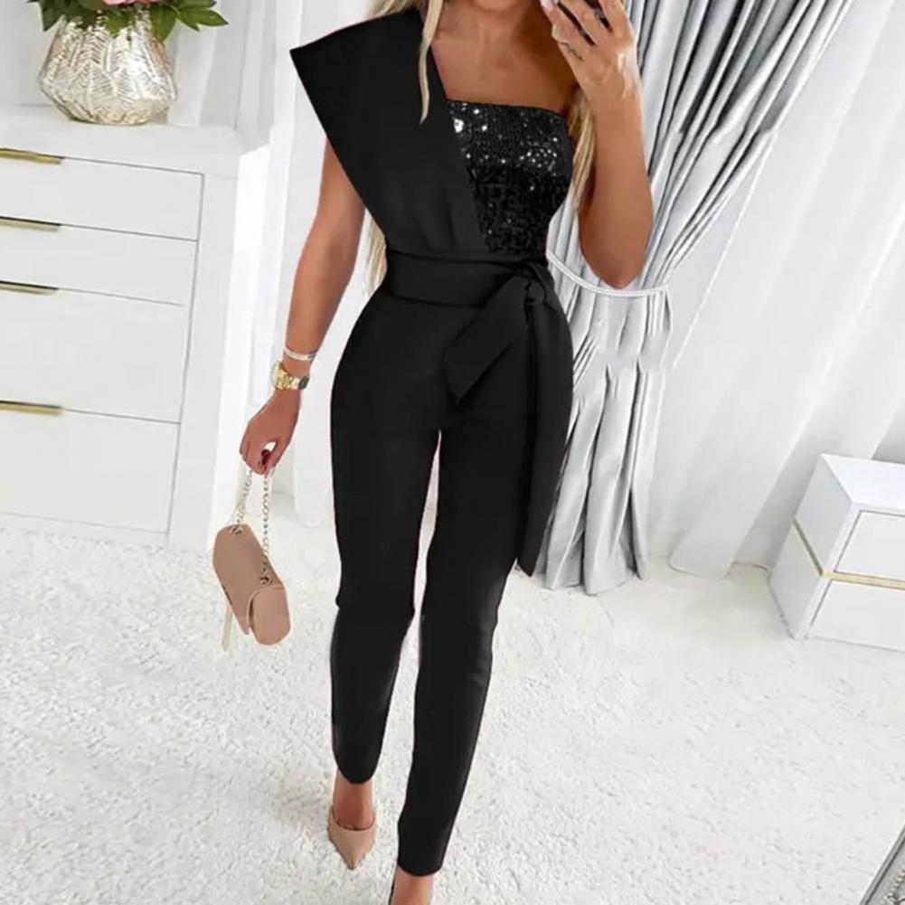 Valenzora | One Shoulder Jumpsuit with Sequins and Waistband