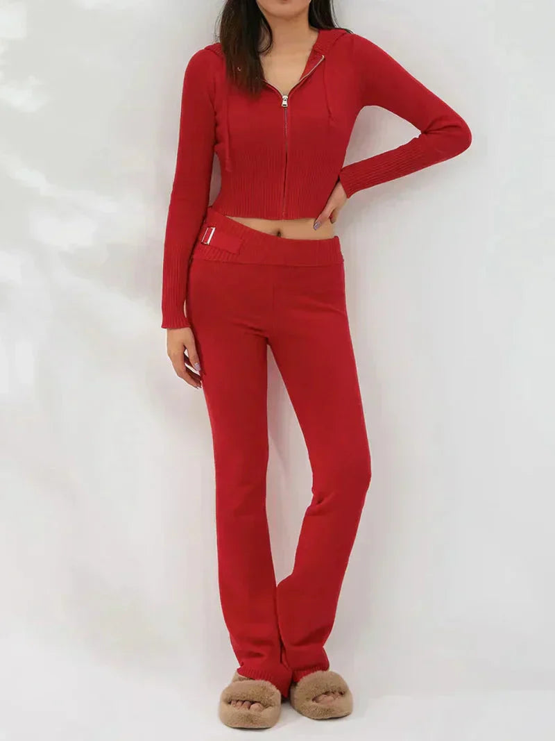 Valenzora | Strickset Kapuzenjacke Strick Cardigan Strickset Loungewear für Damen