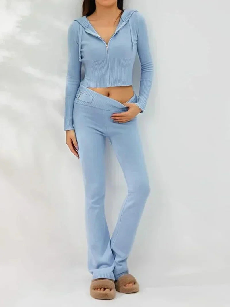 Valenzora | Strickset Kapuzenjacke Strick Cardigan Strickset Loungewear für Damen