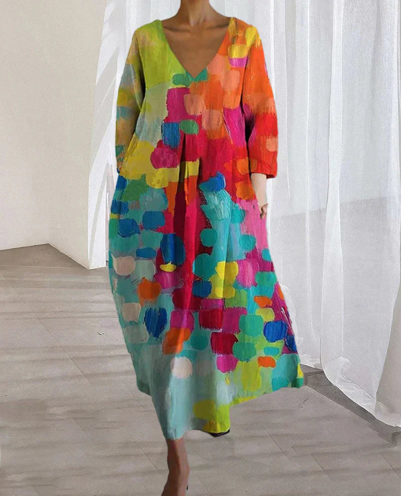 Valenzora | Colorful printed dress with V-neck
