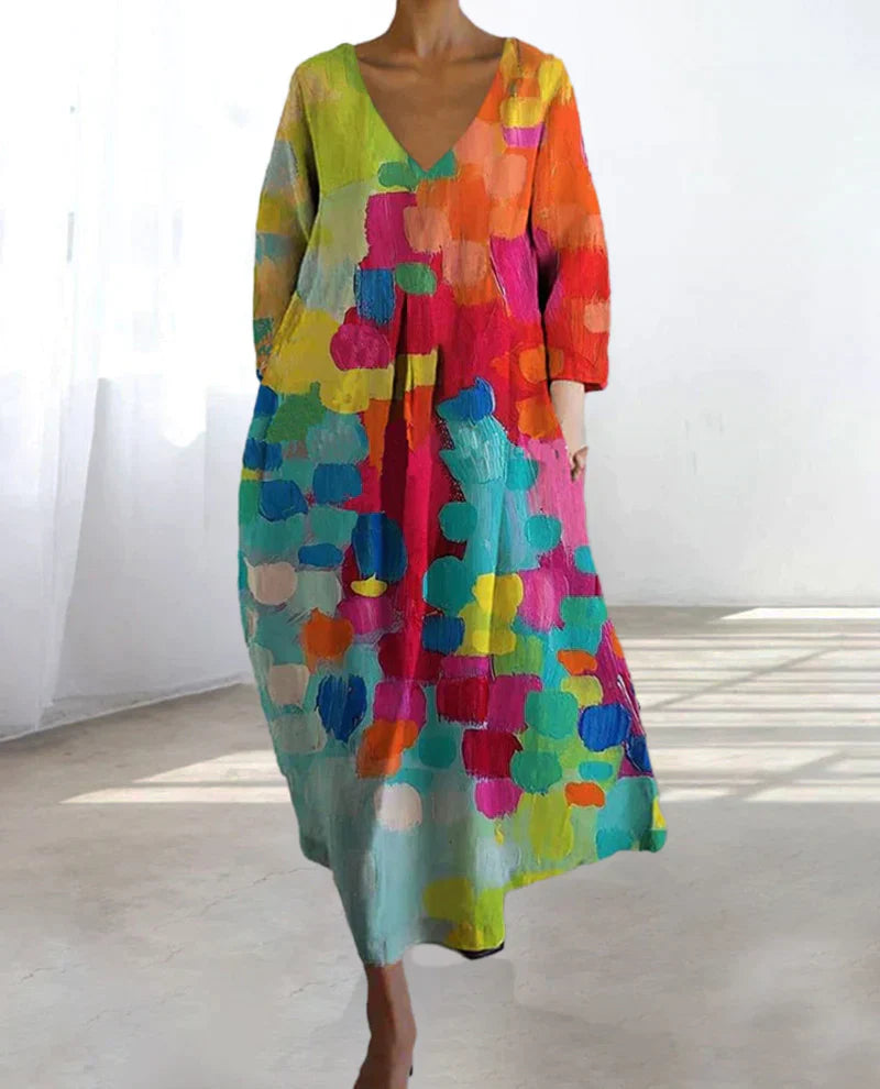 Valenzora | Colorful printed dress with V-neck