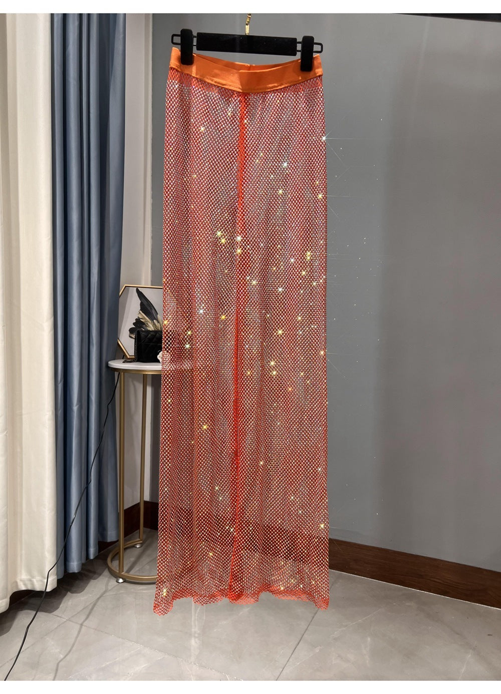 Valenzora | Rhinestone Straight Mesh Wide Leg Slim Fit Flattering Mop Pants