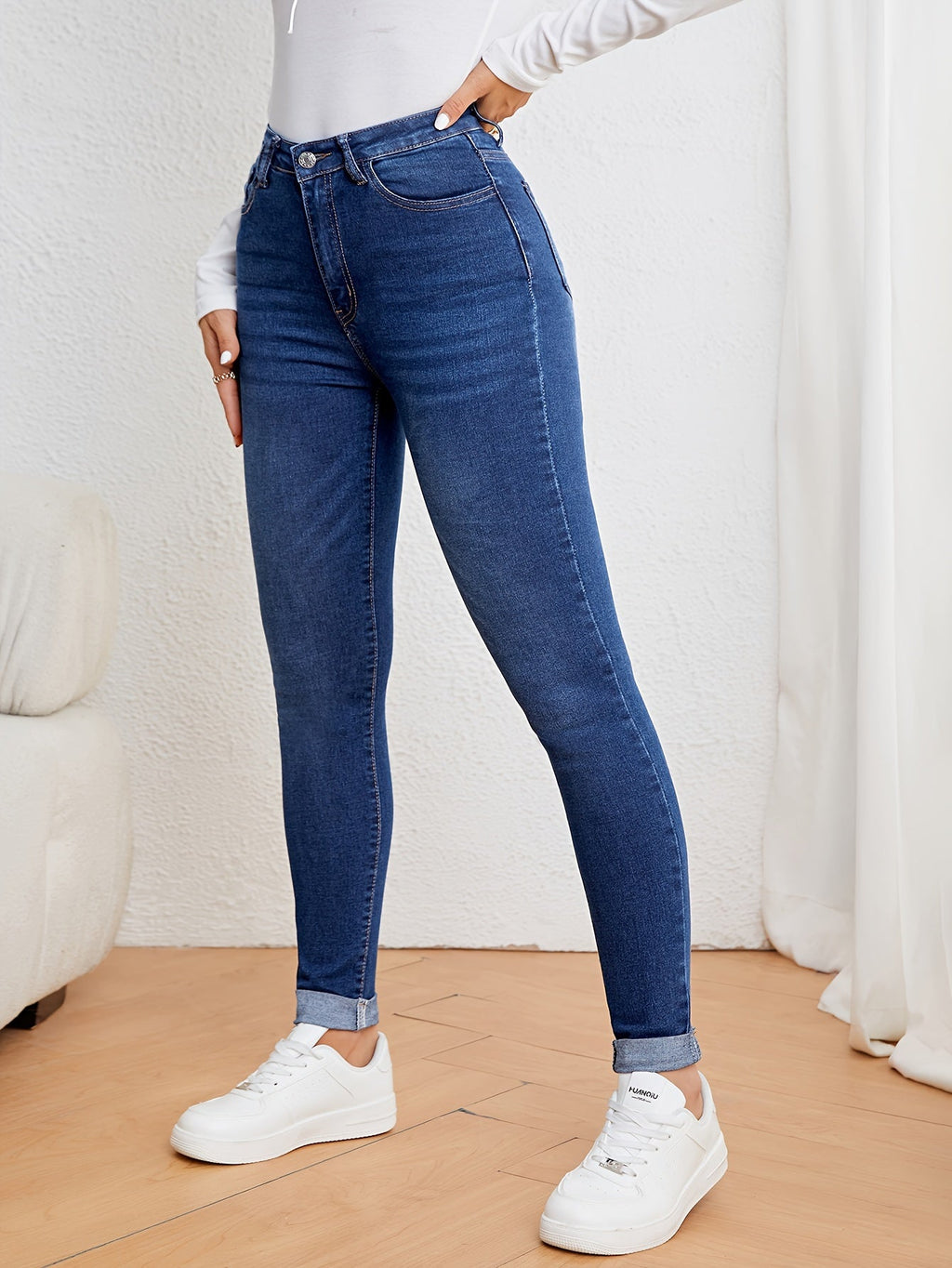 Valenzora | Olive Green High Waist Slim Fit Jeans with Stretch Denim