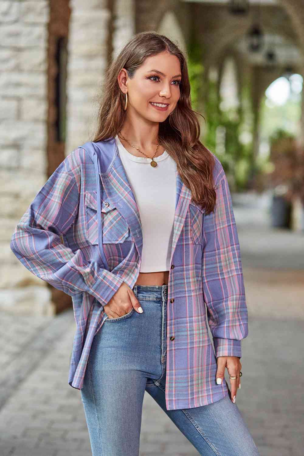 Valenzora | Checkered long-sleeved hooded jacket