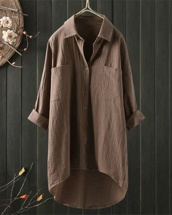 Valenzora | Linen shirt with long sleeves and button placket for spring