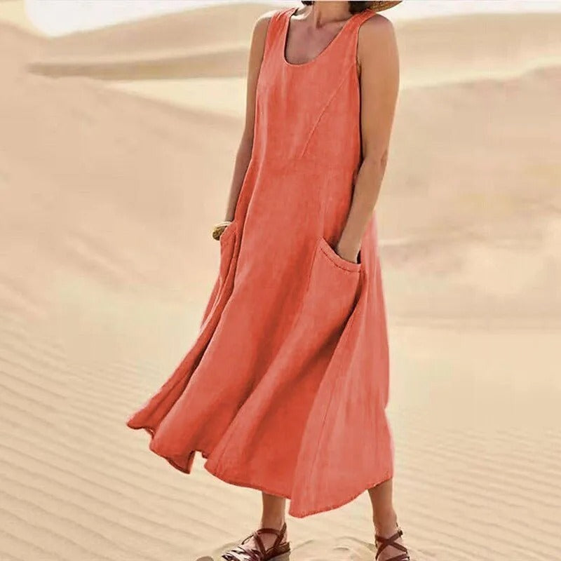 Valenzora | Ärmelloses Leinenkleid mit Taschen für Damen