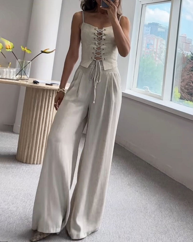 String Top & Pants Two-Piece Set