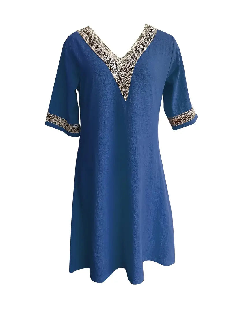 Casalina™ – Breezy Linen Summer Dress with Embroidered Details