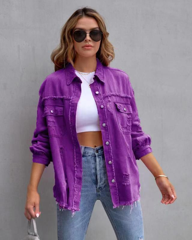 Valenzora zerrissene Hemdjacke, Damen-Oberteile für Herbst und Frühling, Damenbekleidung