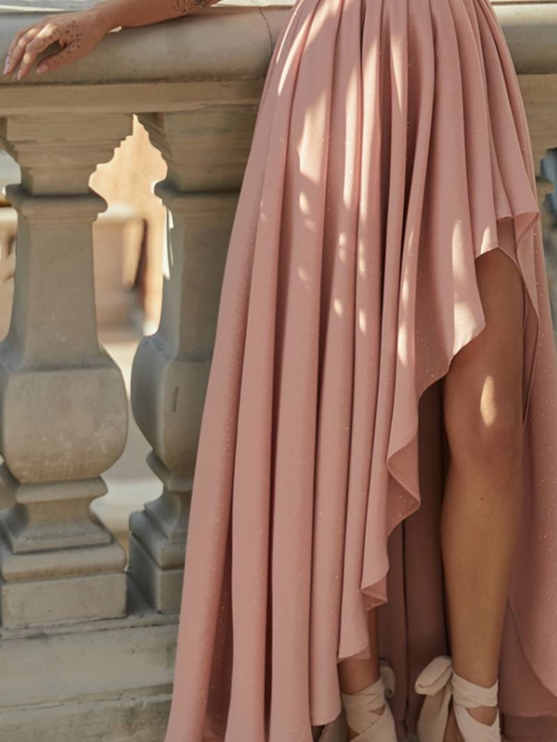 Valenzora | Elegant one-shoulder chiffon dress for special occasions.