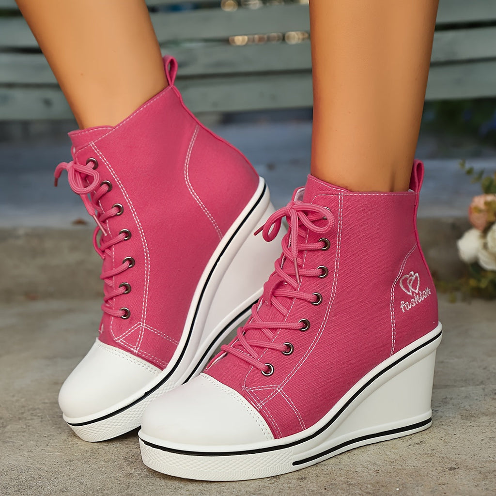 Valenzora | Simple canvas ankle boots with love motif