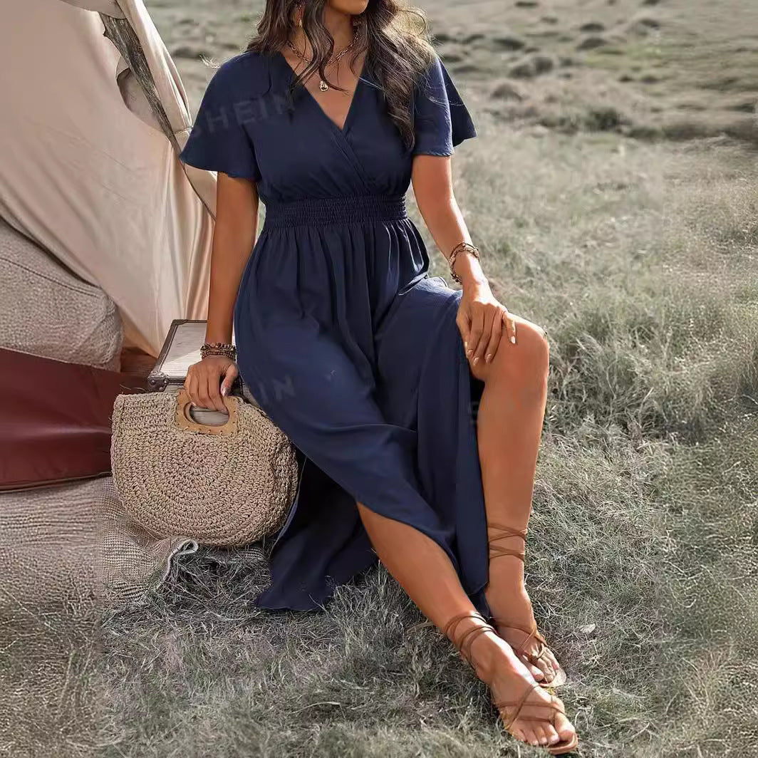 Valenzora | Elegantes kurzärmliges Kleid mit Stehkragen