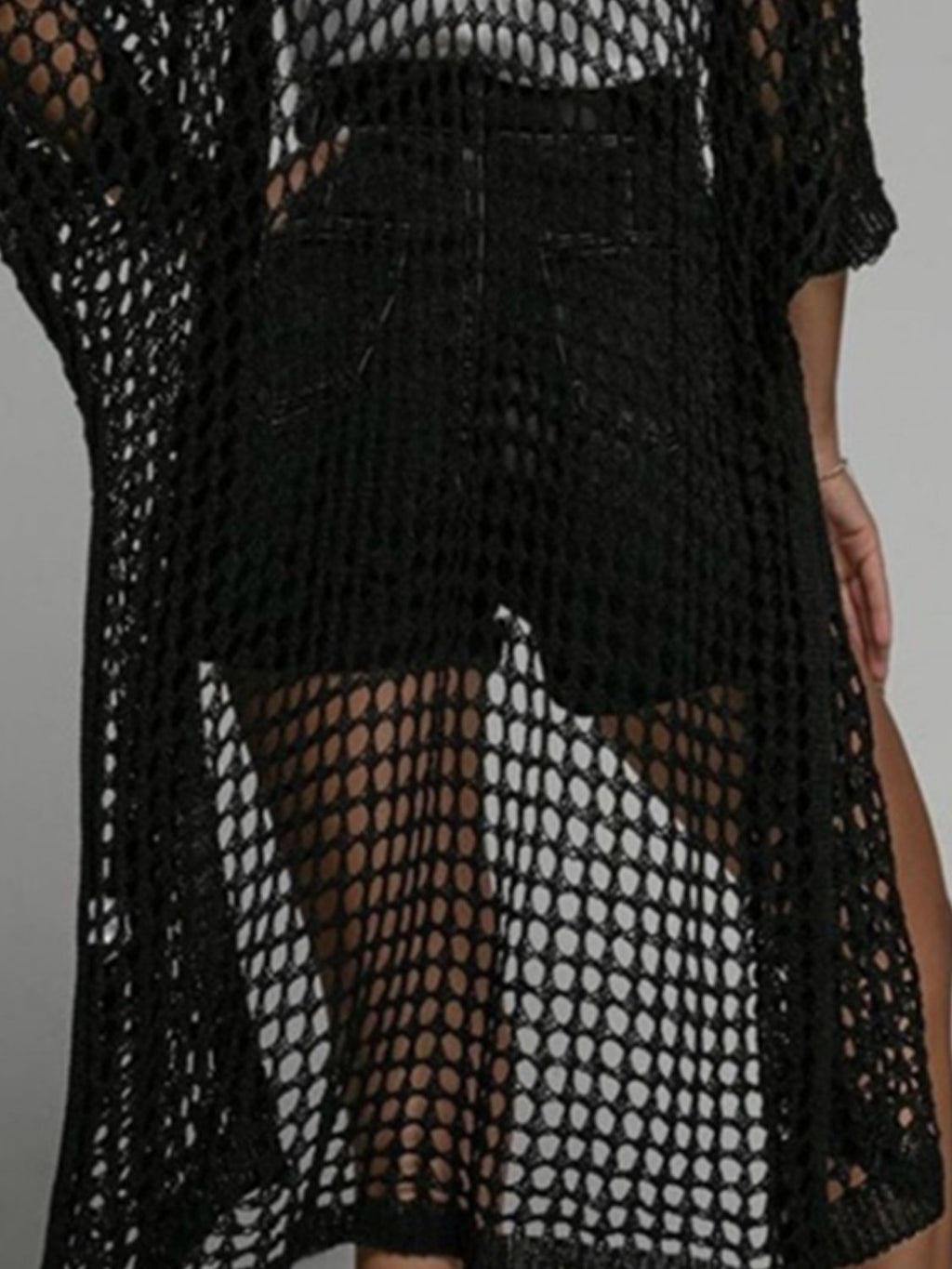 Valenzora | Openwork open front, three-quarter sleeve cover-up