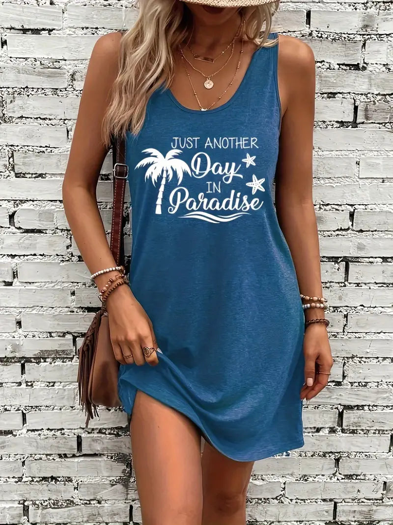 Valenzora | Sleeveless summer dress with print and round neckline, casual women's dress