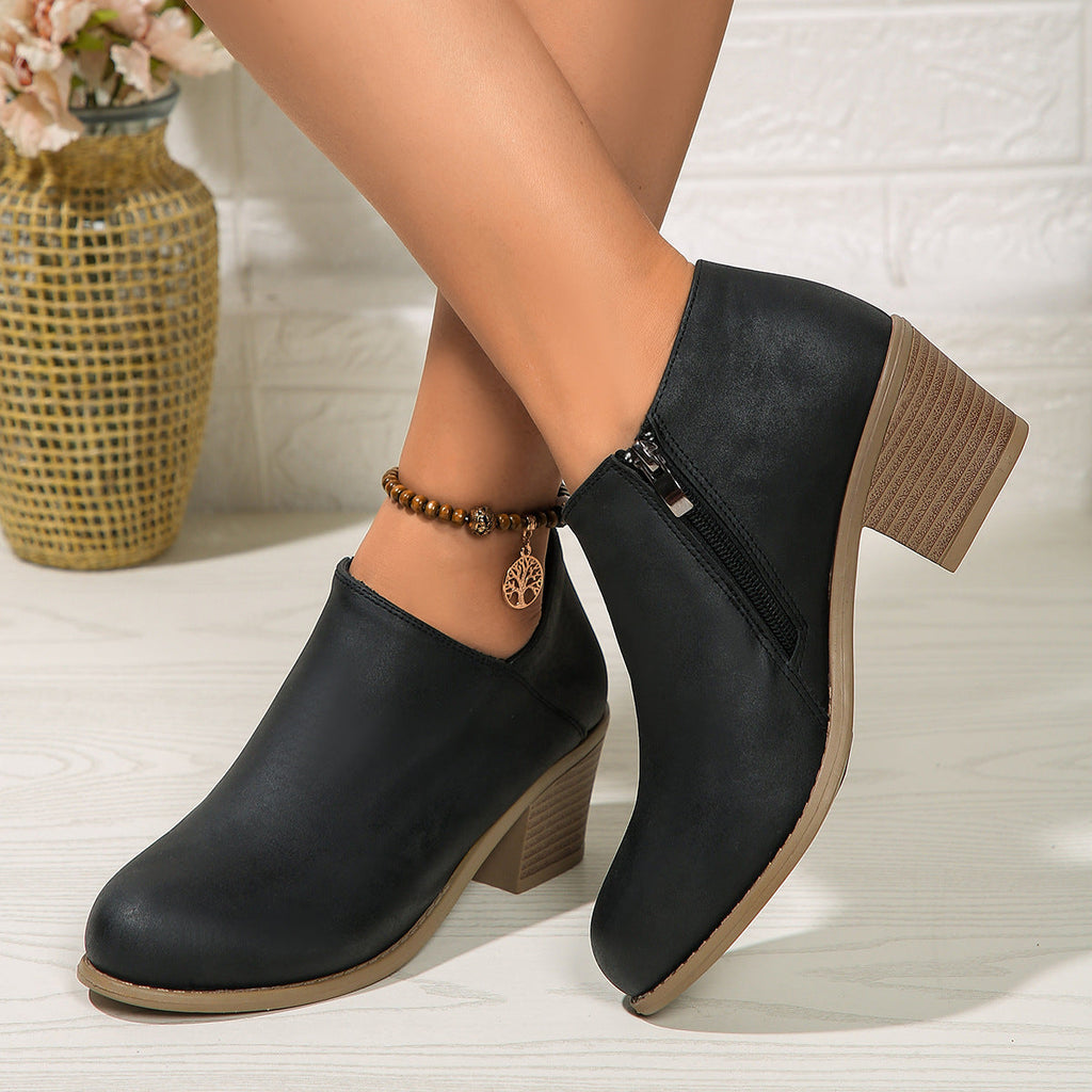 Valenzora | Stiefeletten - Bequeme Damenstiefel mit Blockabsatz und Reißverschluss