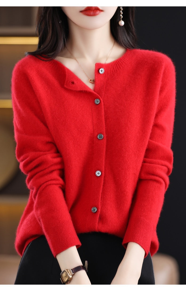 Valenzora | Merinowoll-Strickjacke mit Rundhalsausschnitt und langen Ärmeln