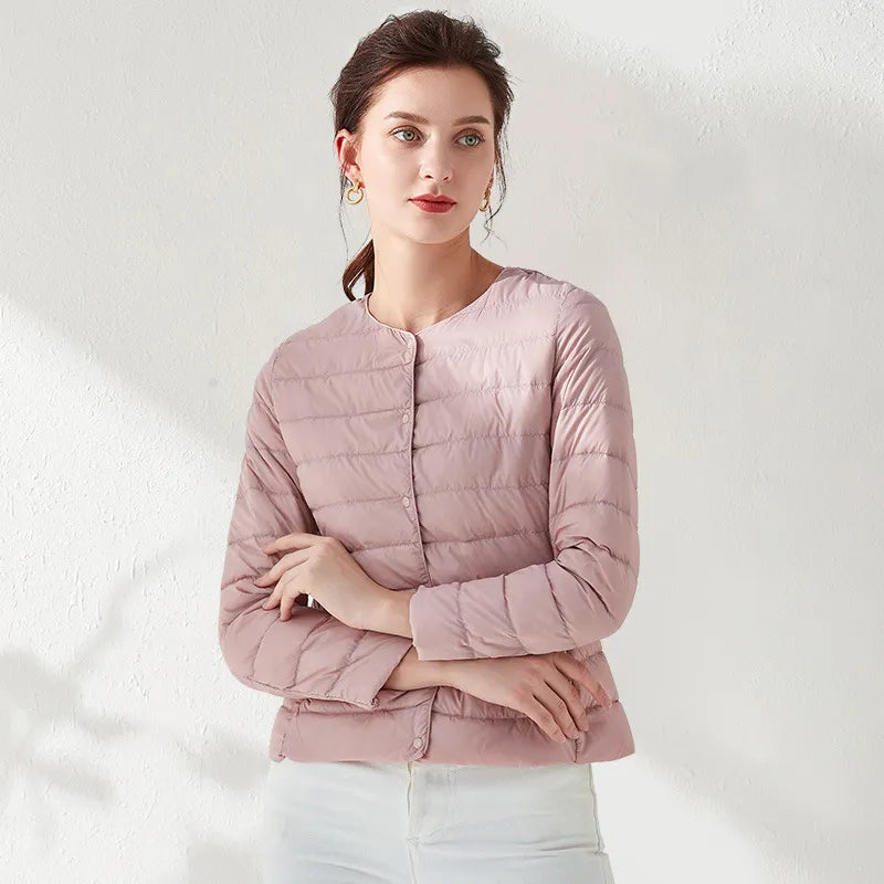 Valenzora | Lightweight, collarless, slimming down jacket for women