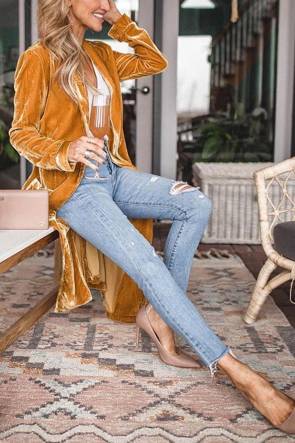 Valenzora - Stylish long coat with lapel collar and long sleeves for women