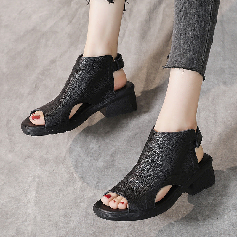 Valenzora | Retro Damen Sandalen aus echtem Leder mit halbbhoher, weicher Sohle