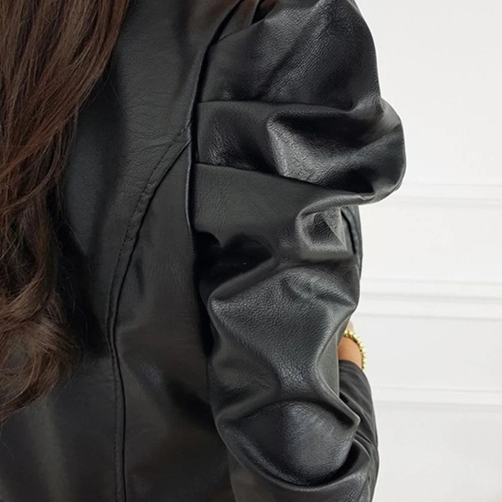 Valenzora | Classic leather jacket with elegant O-neck. Timeless & striking.