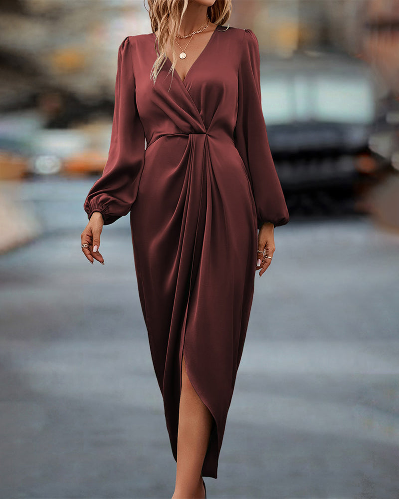 Valenzora | Elegantes Kleid mit Laternenärmeln und V-Ausschnitt