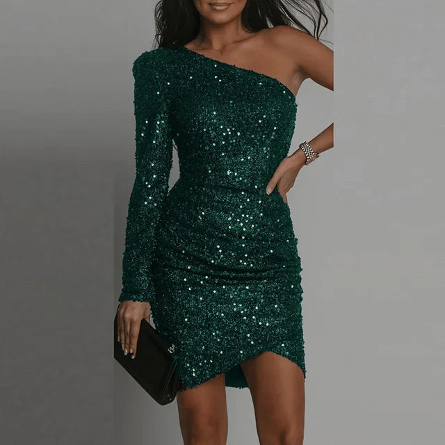 Valenzora | Elegantes, schulterfreies Wickelkleid mit Pailletten für Damen