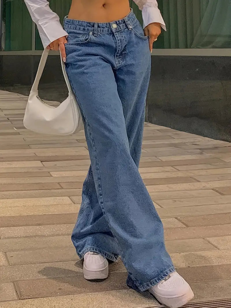 Valenzora | Dunkelblaue, locker sitzende Boyfriend-Jeans mit niedriger Taille